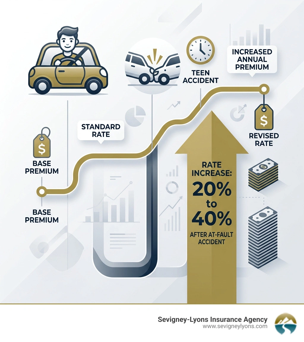 infographic showing how a teen accident raises annual car insurance premiums by 20-40 percent - best car insurance for young infographic showing how a teen accident raises annual car insurance premiums by 20-40 percent - best car insurance for young