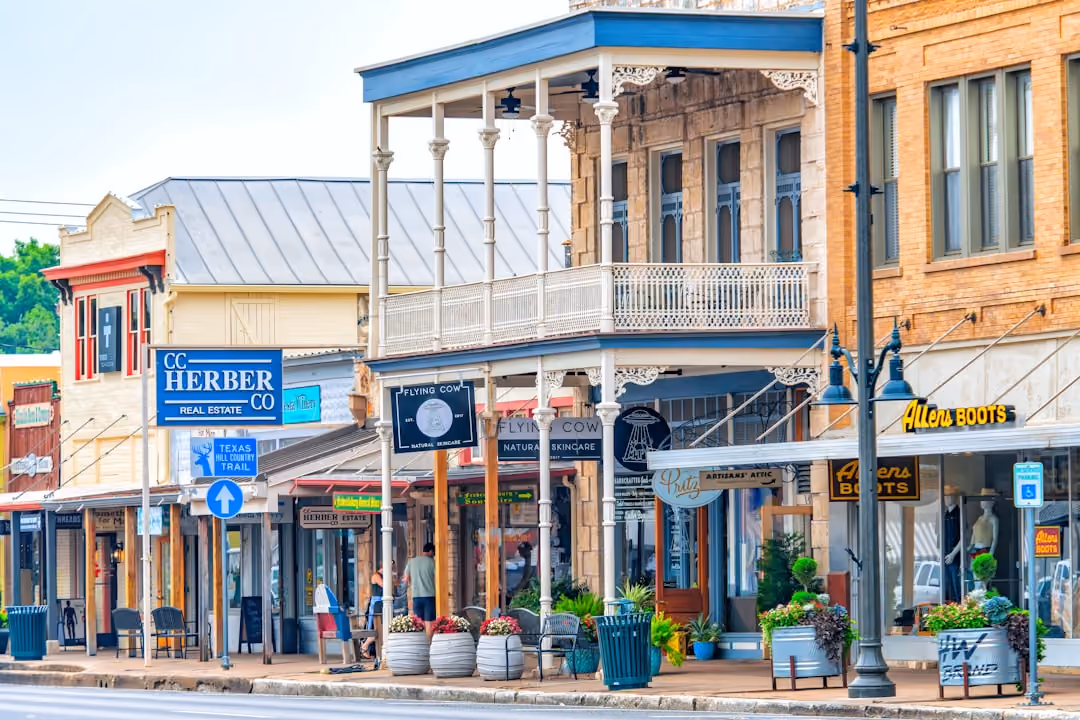 illustration of town main street and business shops