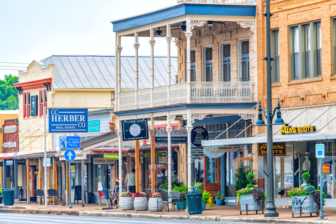 illustration of town main street and business shops