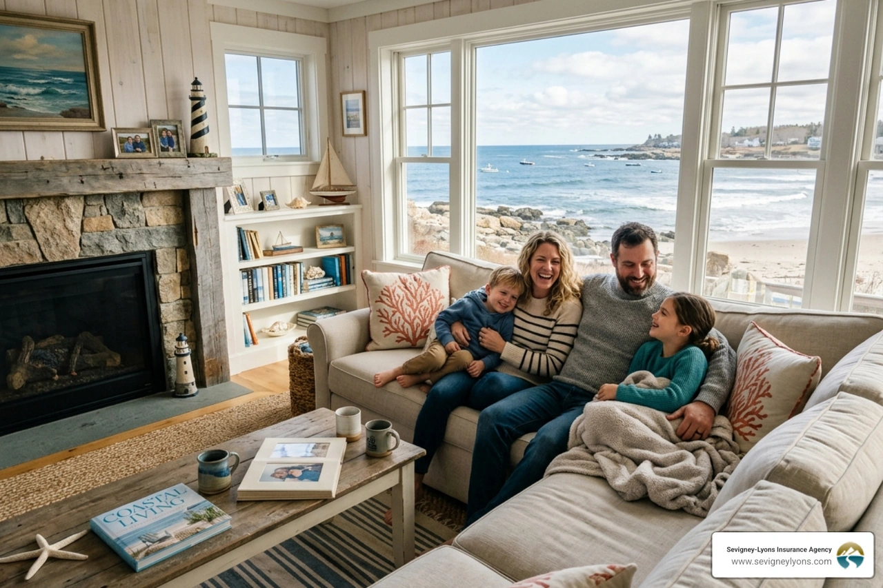 Family relaxing in an Ogunquit Maine living room - Comprehensive home coverage Family relaxing in an Ogunquit Maine living room - Comprehensive home coverage