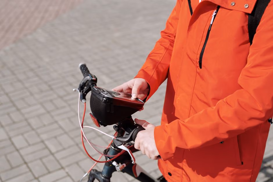 Rider renewing insurance on tablet in Wells Maine