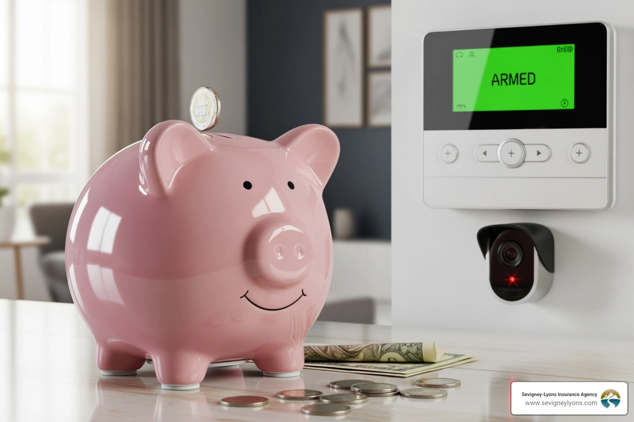 piggy bank next to a home security system - get home insurance quote * piggy bank next to a home security system - get home insurance quote *