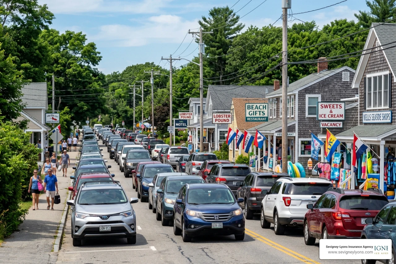 Summer tourist traffic congestion on Route 1 in Wells Maine