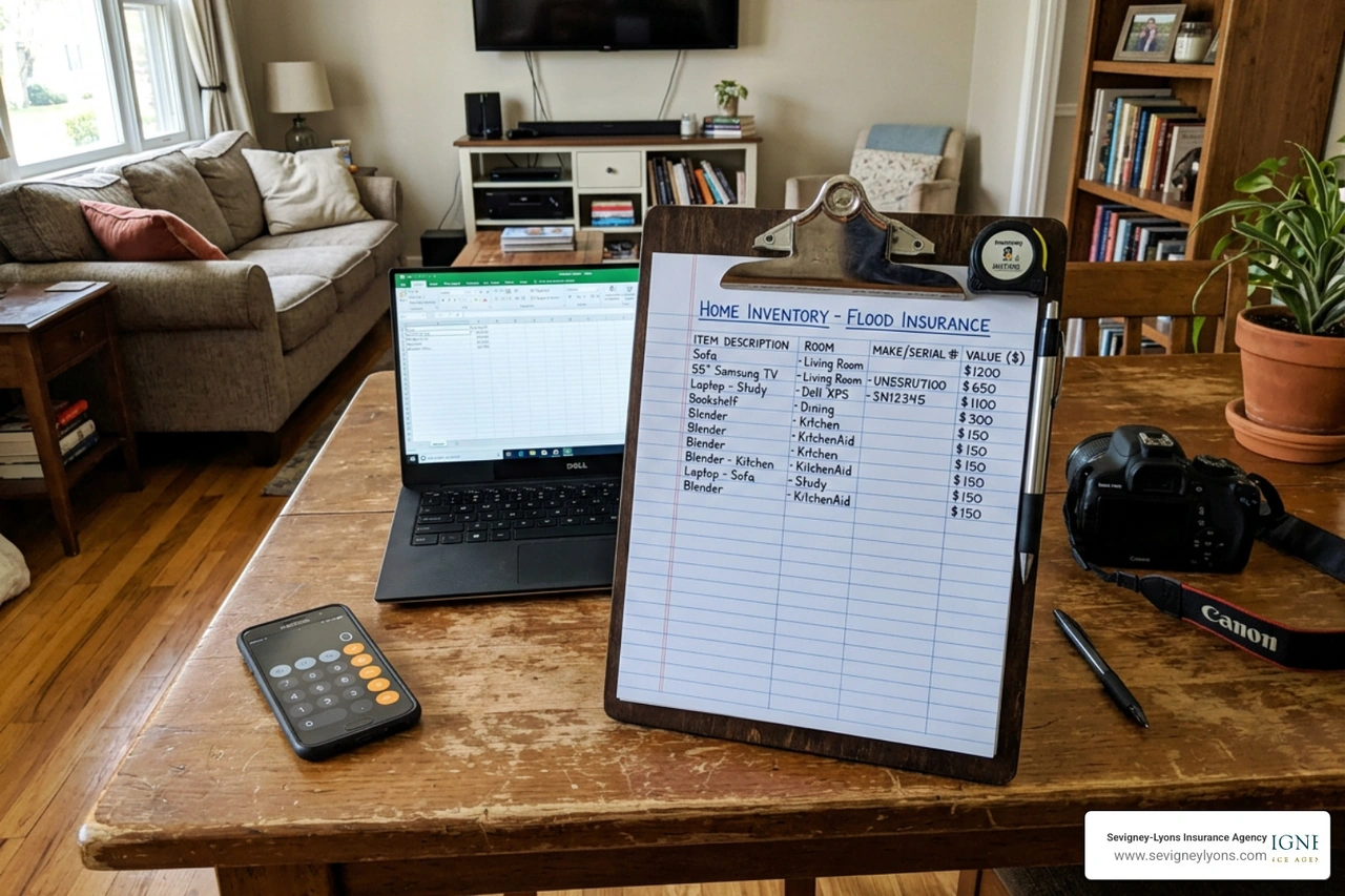 Home interior inventory checklist for flood insurance preparation