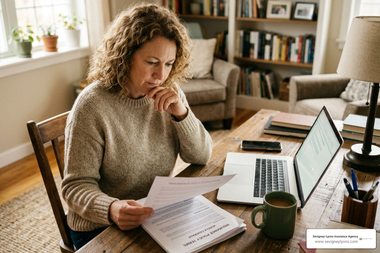 A policyholder reviewing their insurance policy terms and rates A policyholder reviewing their insurance policy terms and rates