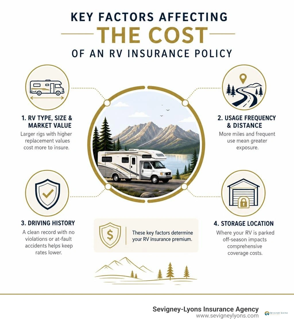 Key factors affecting the cost of an RV insurance policy infographic Key factors affecting the cost of an RV insurance policy infographic