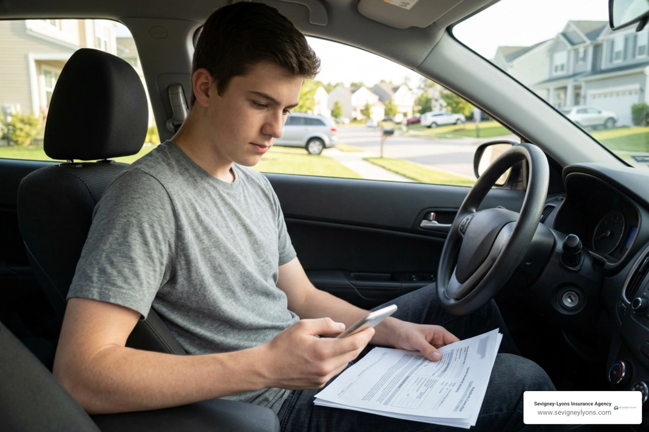 Young driver comparing auto policy options Young driver comparing auto policy options