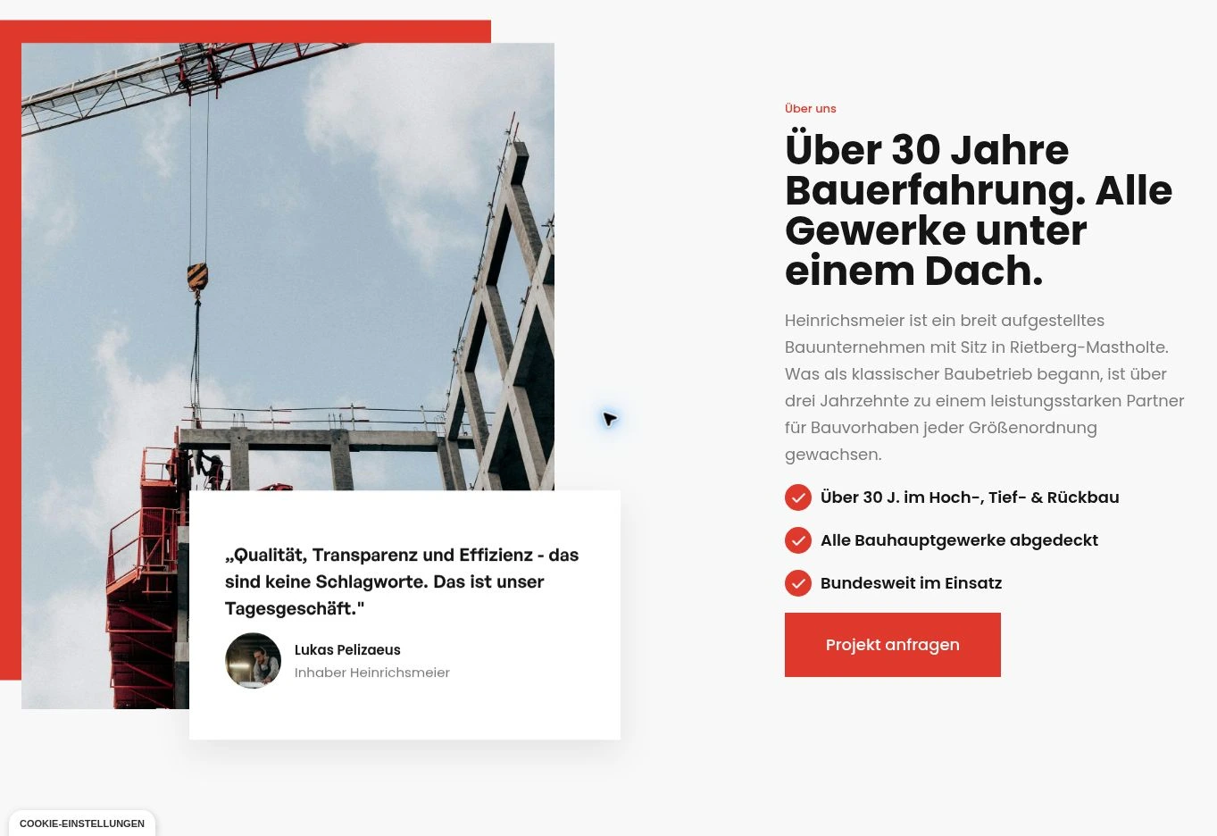 Detailansicht der Heinrichsmeier Website
