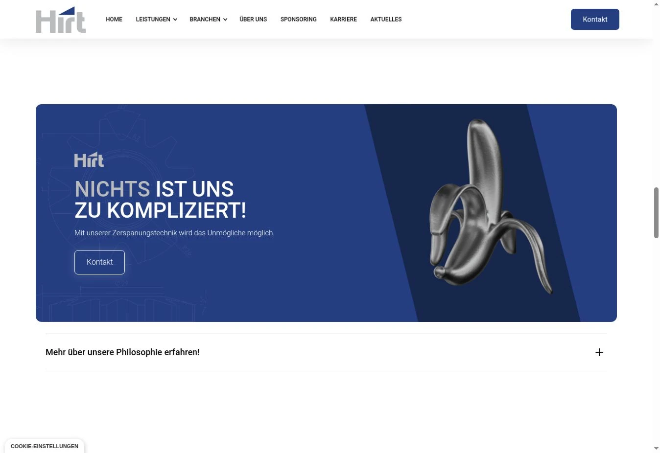 HIRT Website mit silberner 3D-Banane und Nichts ist uns zu kompliziert