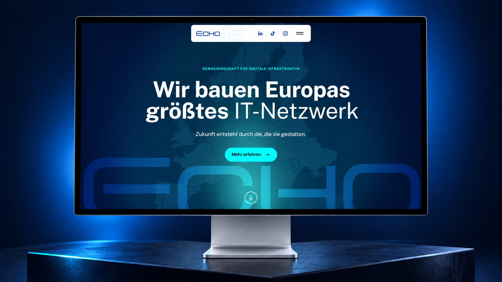 Desktop-Mockup des ECHO-eG-Website-Entwurfs