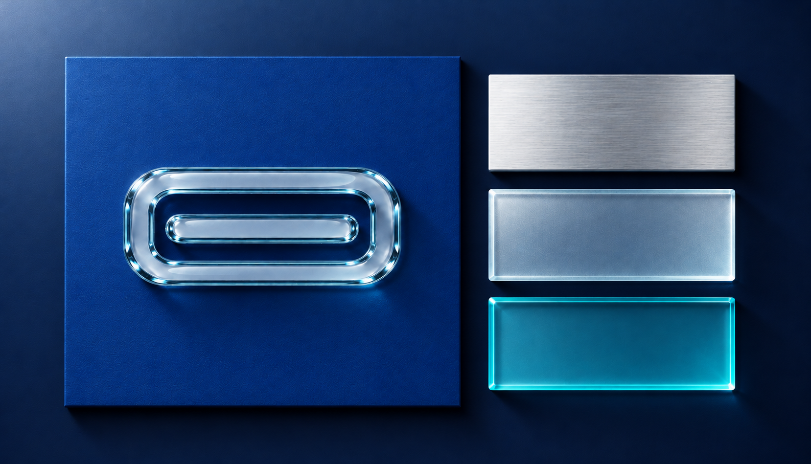 Materialstudie mit ECHO-Blau, Glas, Silber und Cyan