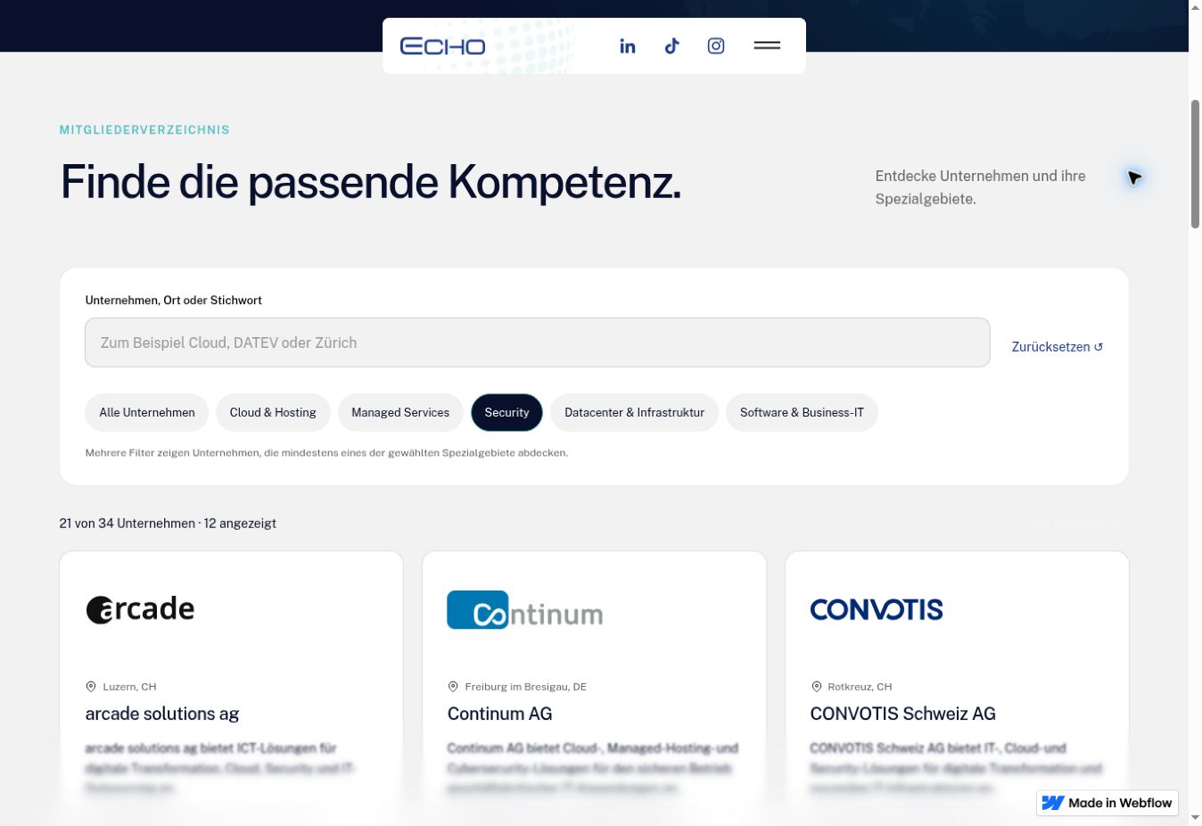 ECHO Mitgliederverzeichnis: aktive Security-Auswahl mit 21 passenden Unternehmen, Suche und Kompetenzfiltern