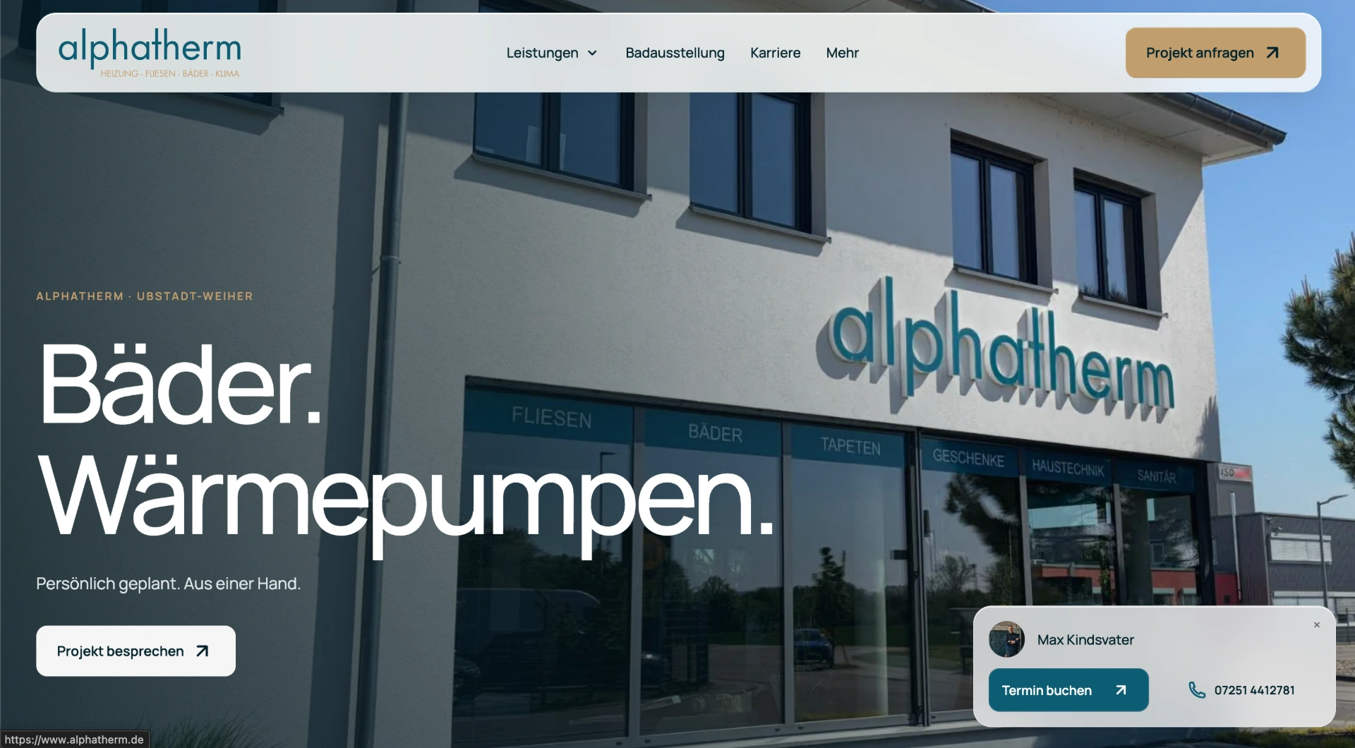 Alphatherm Website: Bäder und Wärmepumpen.