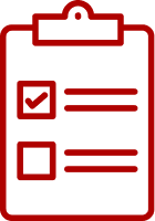 Red clipboard icon with a checklist showing one checked box and one unchecked box.