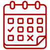 Red calendar icon with check mark on one date and an X on another date.