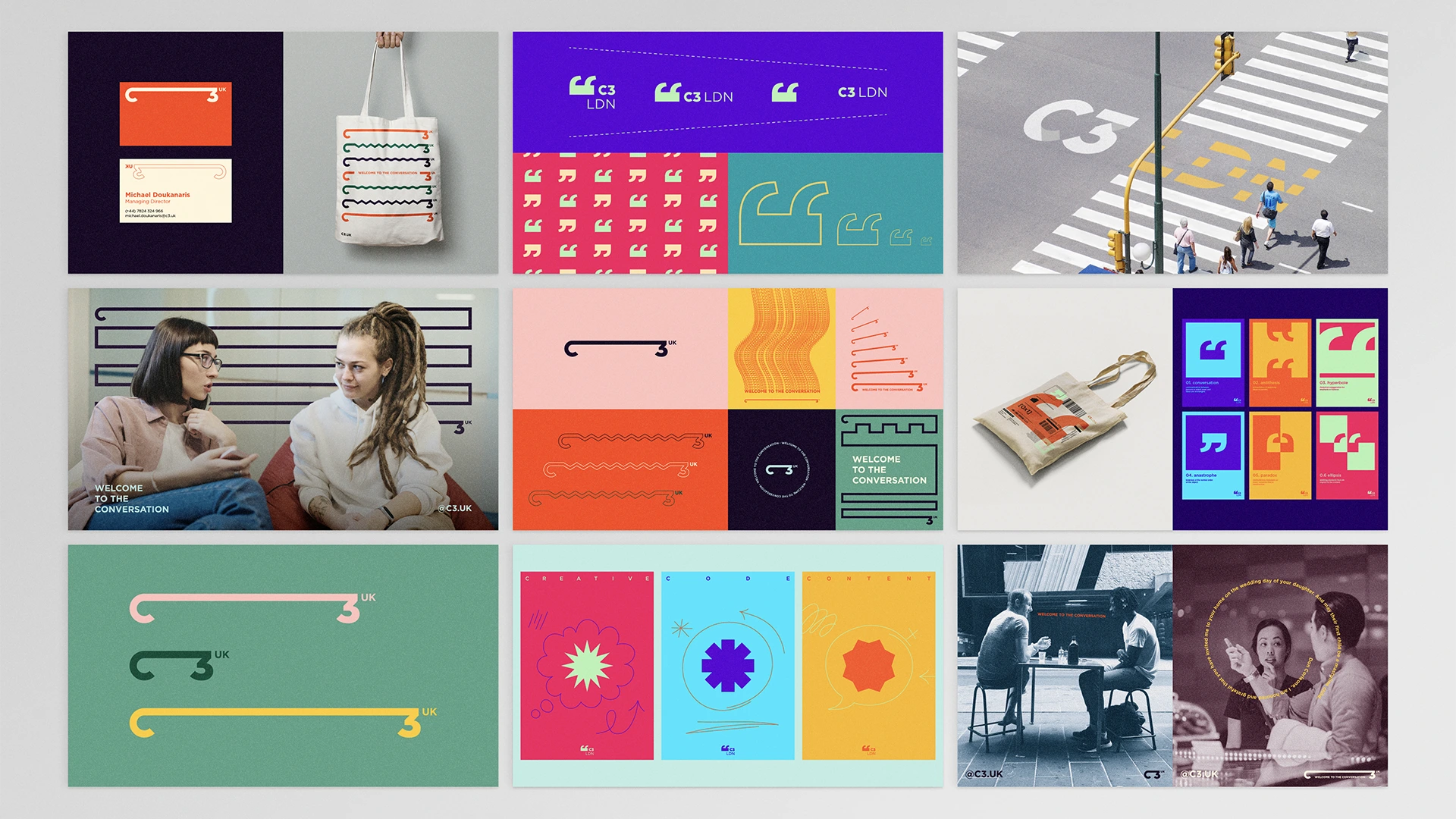 A collection of concepts exploring potential logos and visual identities for C3 UK and C3 LDN.