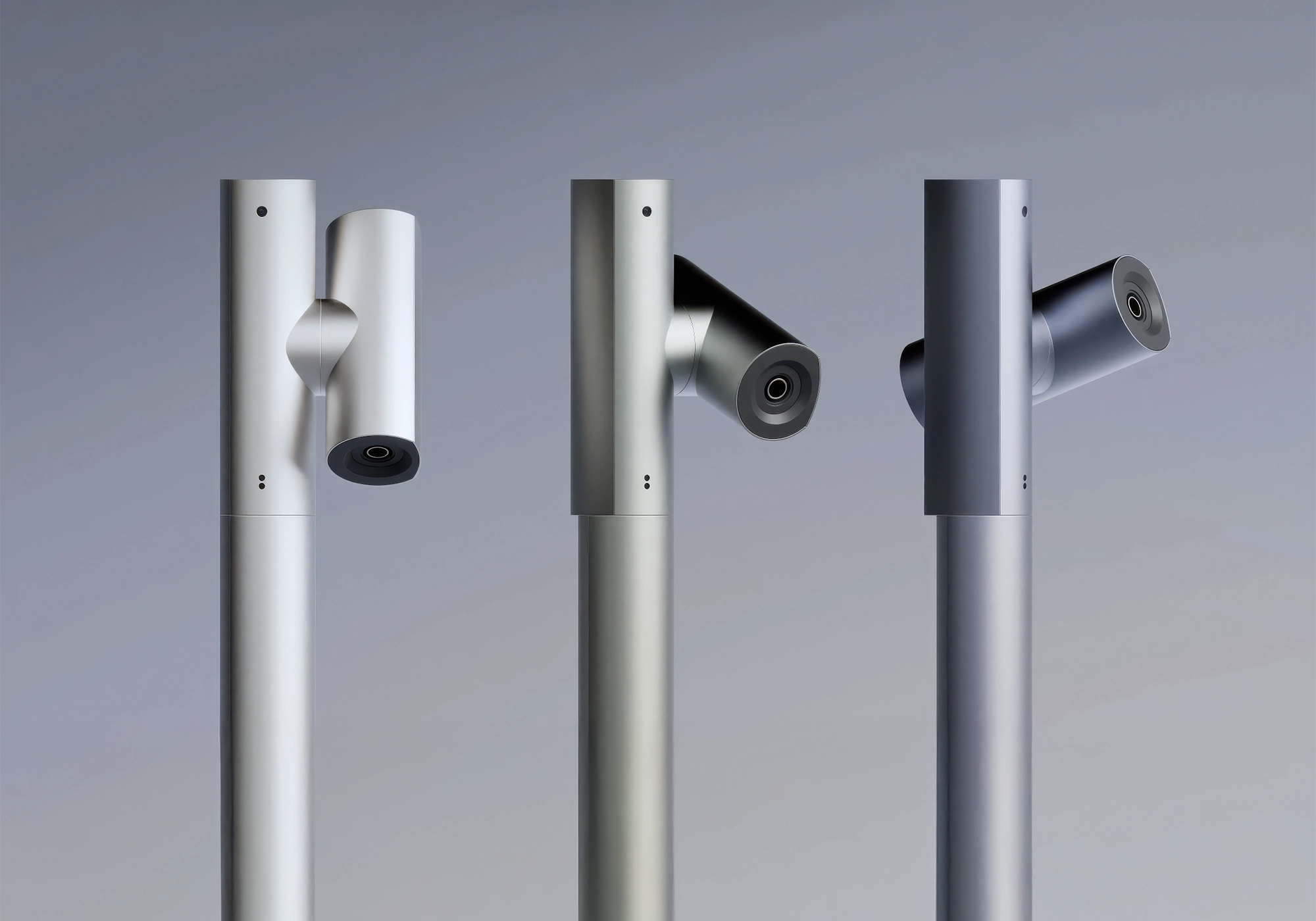 Three Avert Sentry's with different metallic finishes against a grey background.