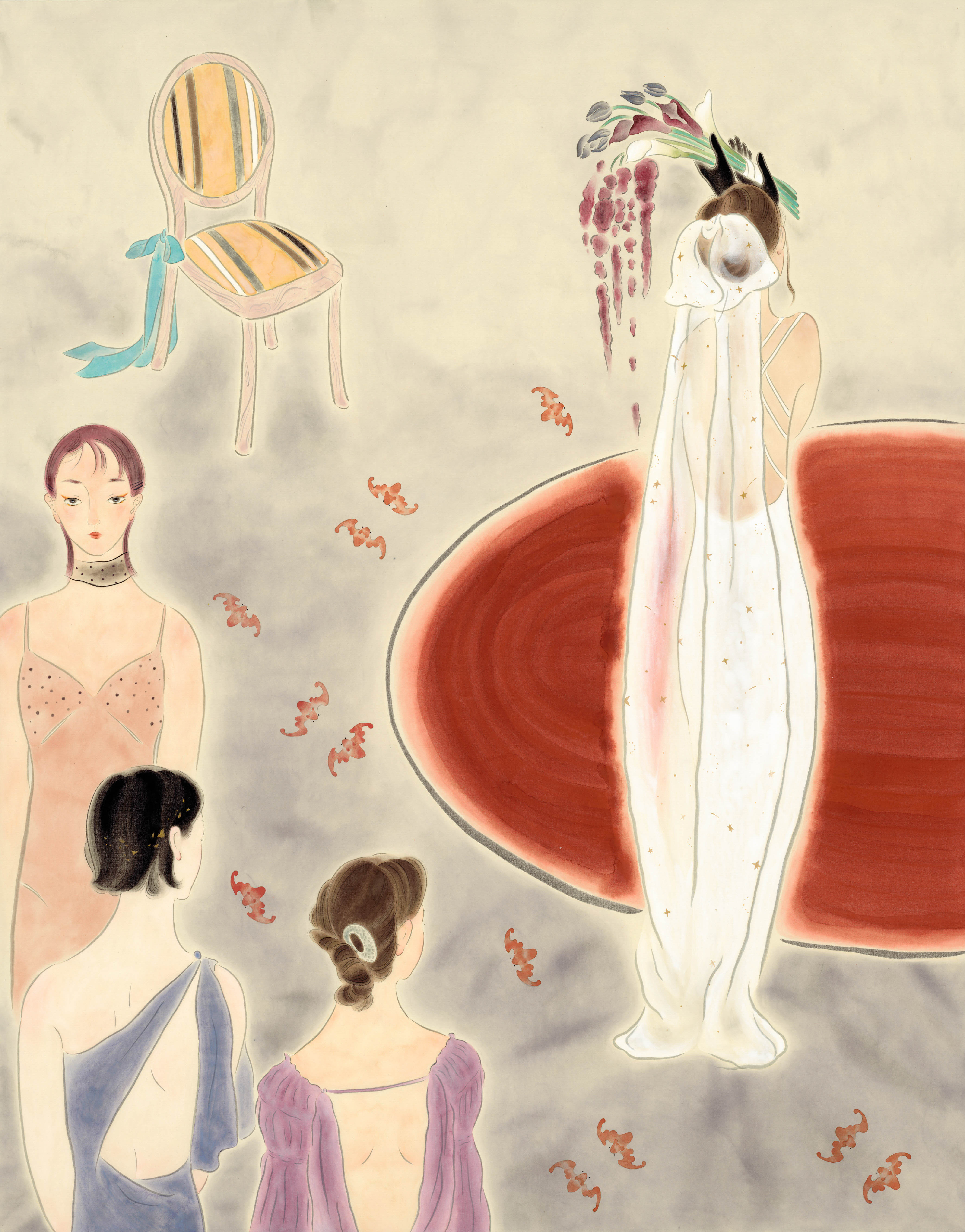 堂上落英．望春風 A bouquet falling from the stage, from the series "Bāng Tshun-hong"
