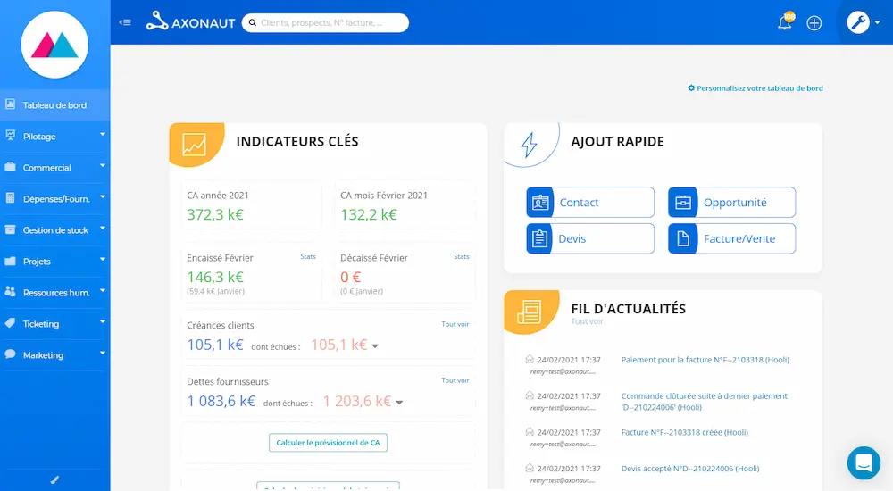 Interface d'Axonaut