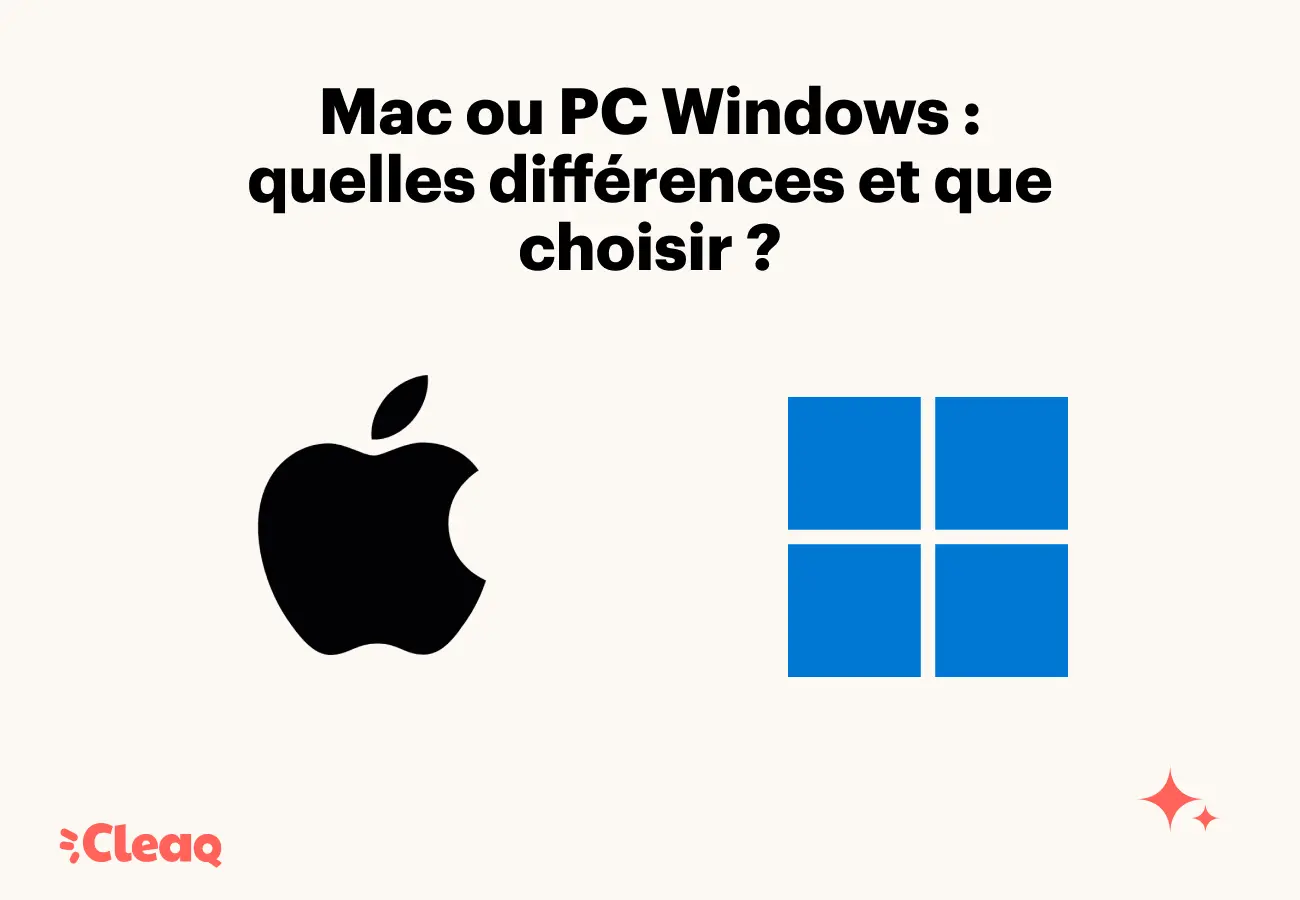 Logos Apple et Windows côte à côte pour comparer Mac et PC