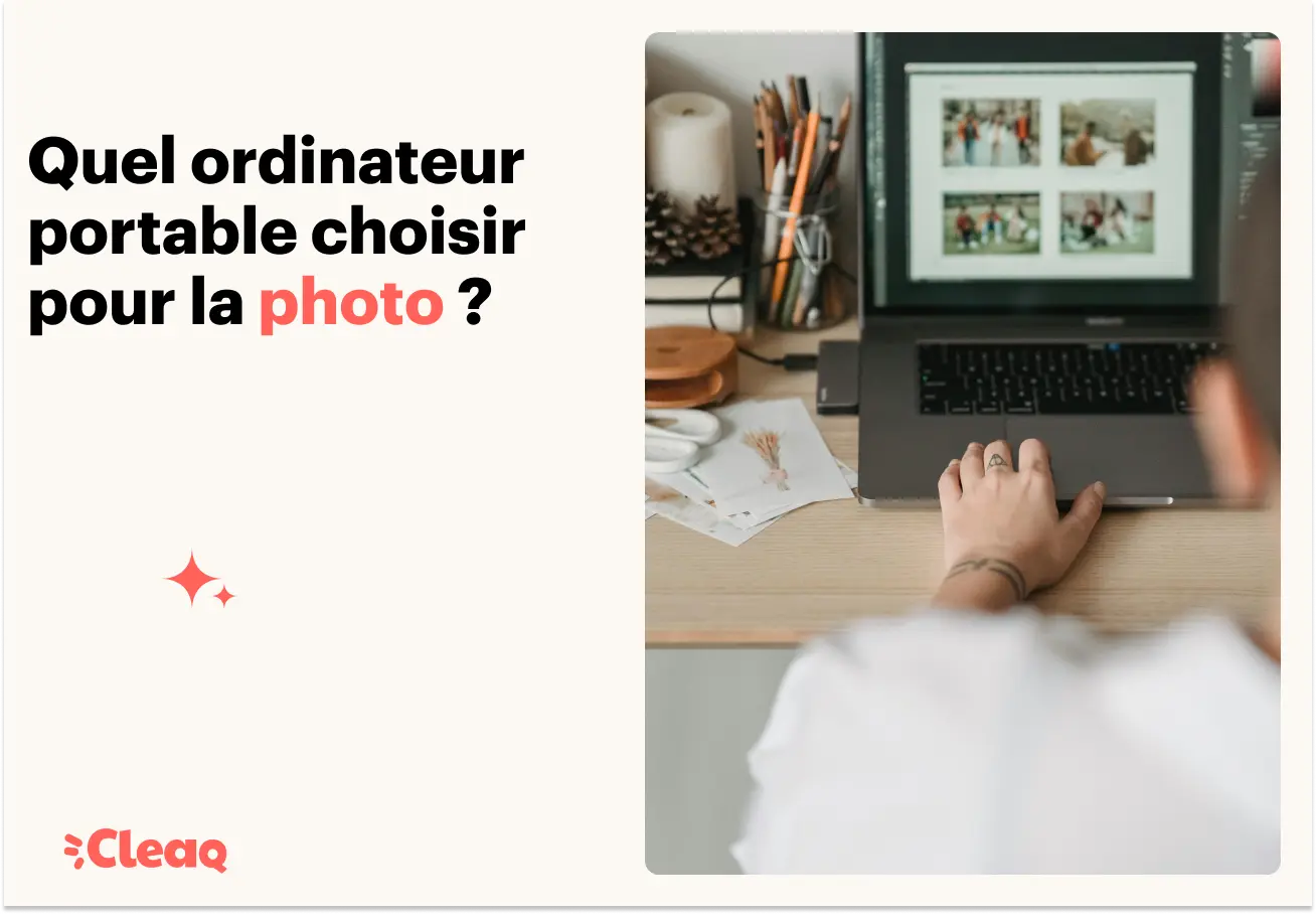 Photographe retouchant des photos sur un ordinateur portable à son bureau