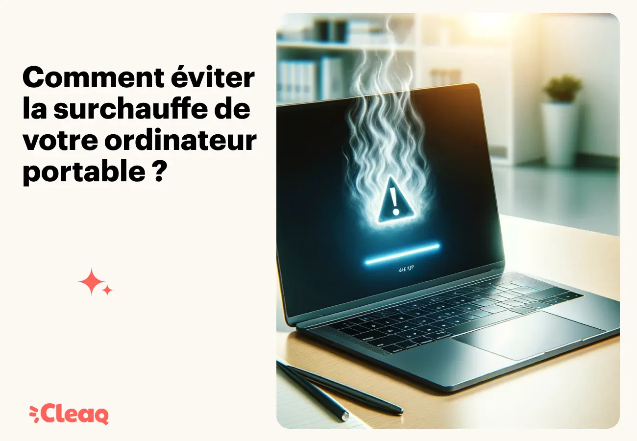 Ordinateur portable en surchauffe, fumée au-dessus de l'écran