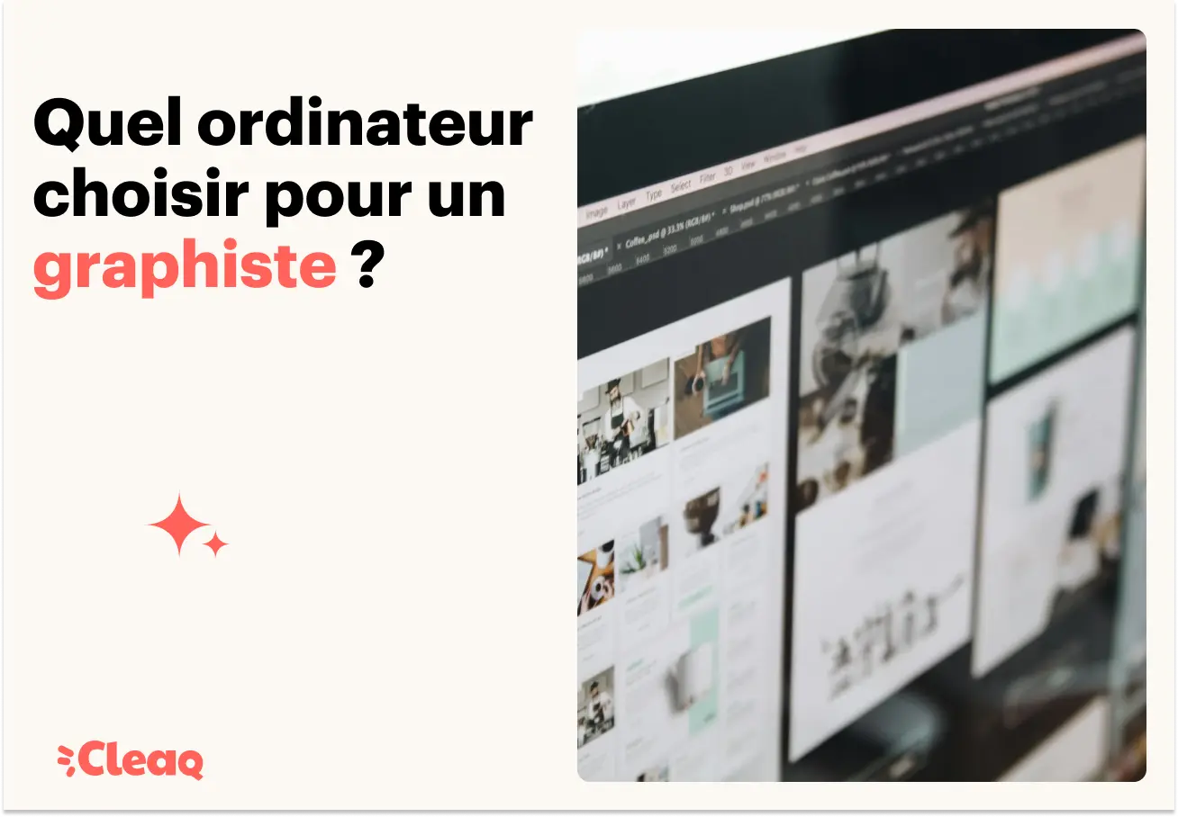 Écran affichant des créations graphiques sur le bureau d'un graphiste