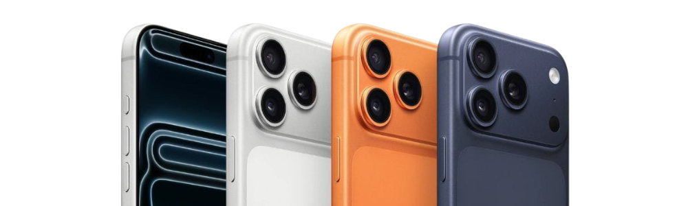 Plusieurs iPhone 17 Pro de différents coloris vus de dos