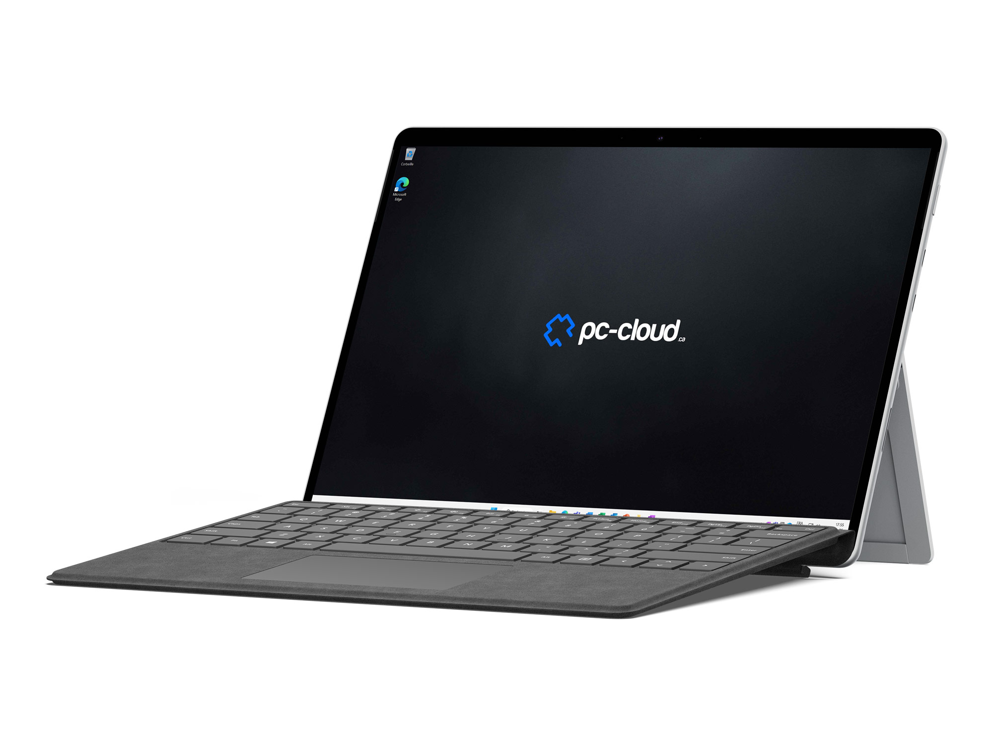 Tablette avec clavier détachable affichant un service de PC dans le cloud