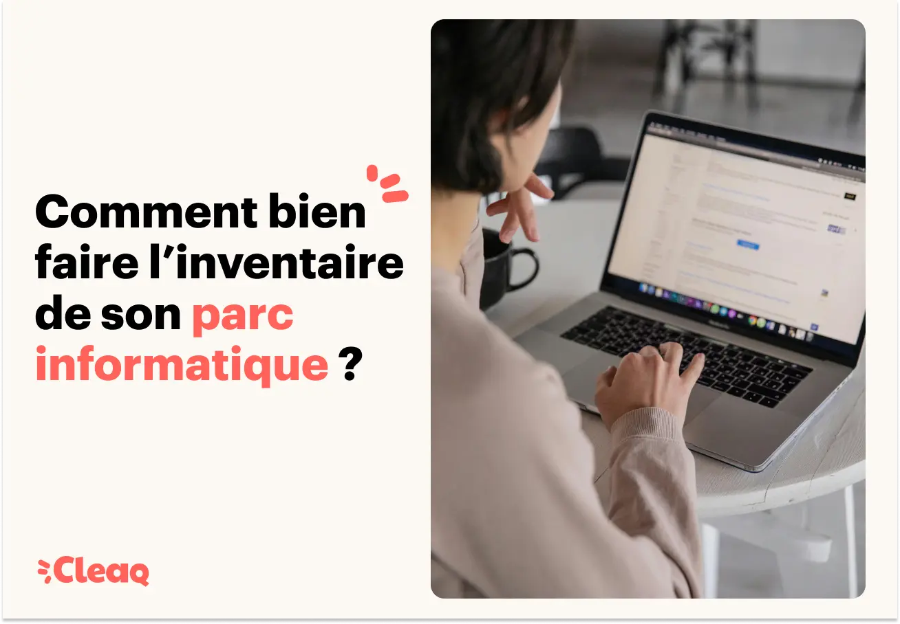 Femme réalisant l'inventaire d'un parc informatique sur un ordinateur portable