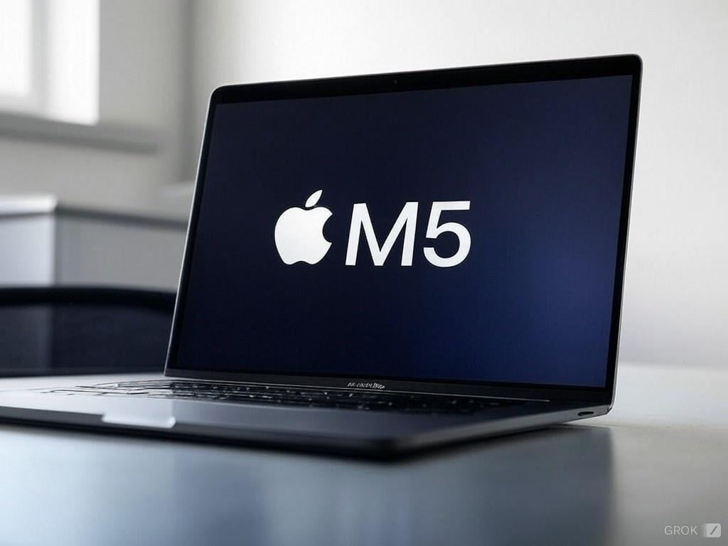 MacBook Pro affichant le logo de la puce Apple M5