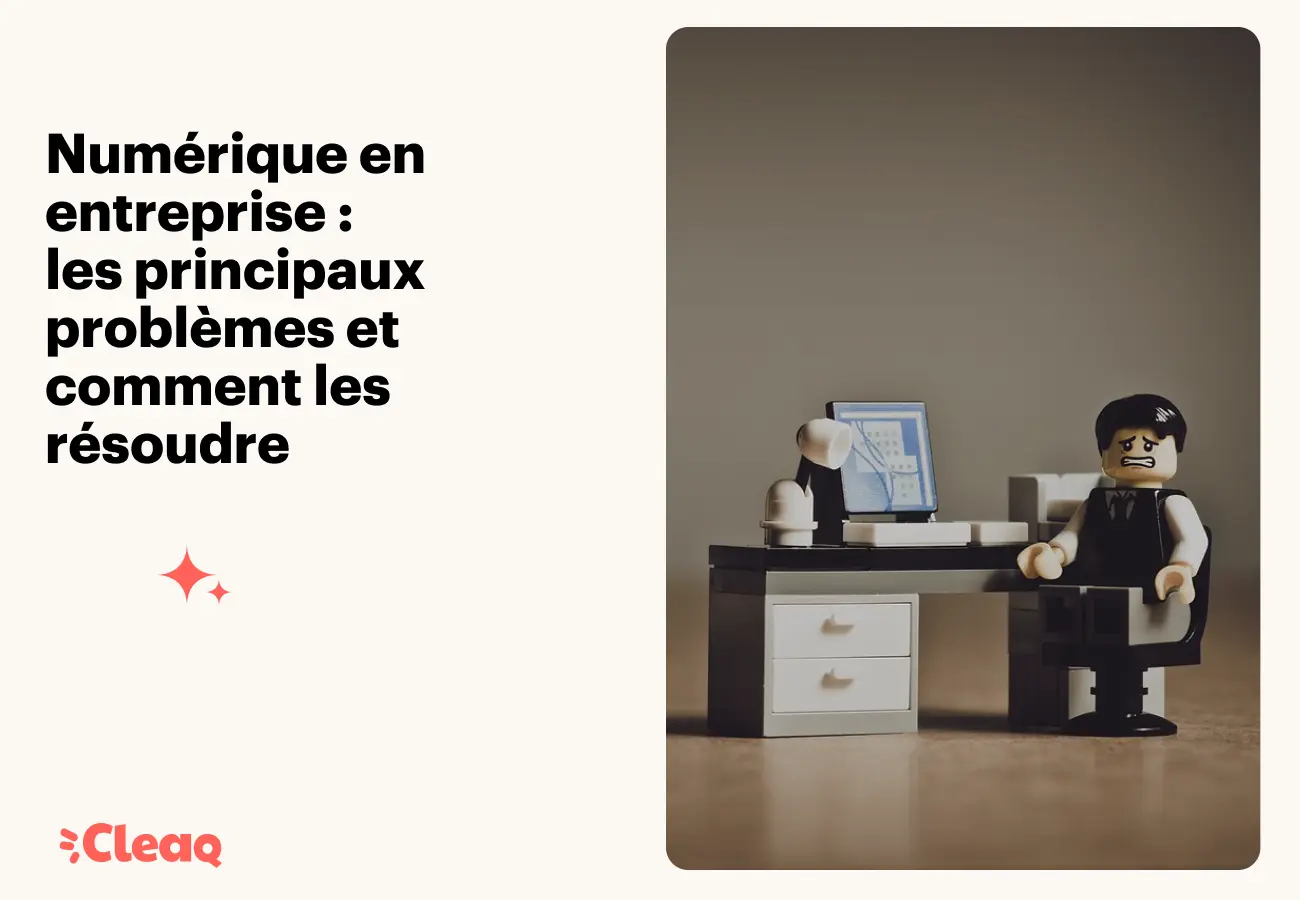 Figurine de bureau devant un poste informatique, illustrant les problèmes numériques en entreprise