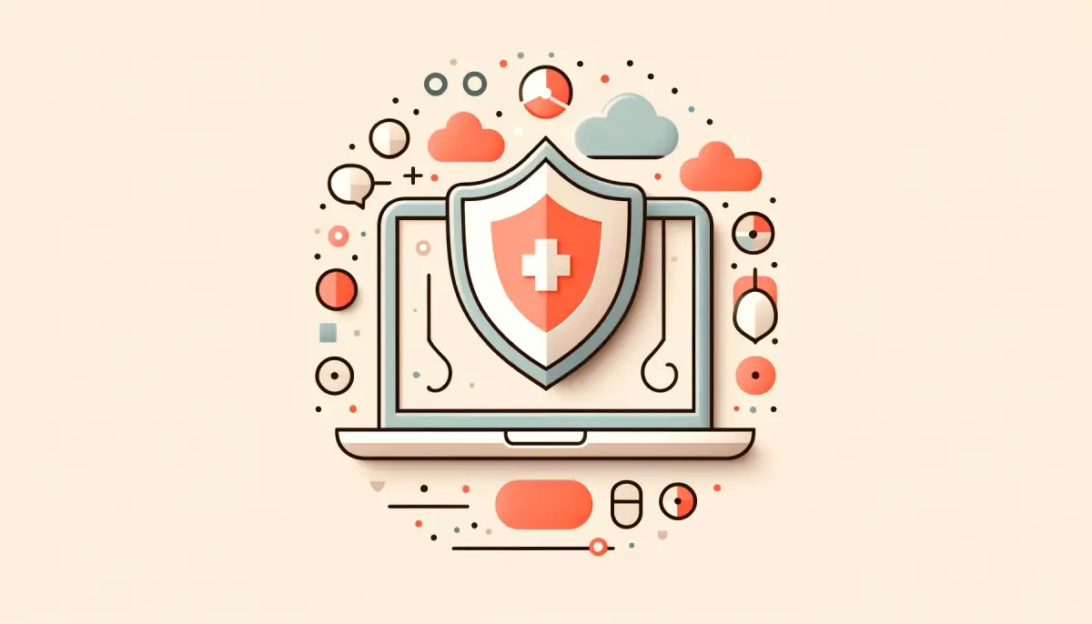 Illustration d'un ordinateur portable protégé par un bouclier de sécurité
