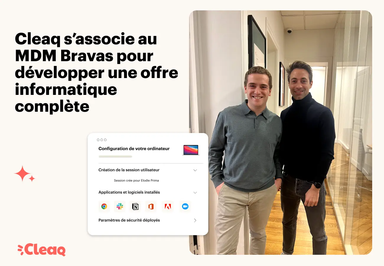 Deux dirigeants posant côte à côte pour l'annonce du partenariat Cleaq et Bravas