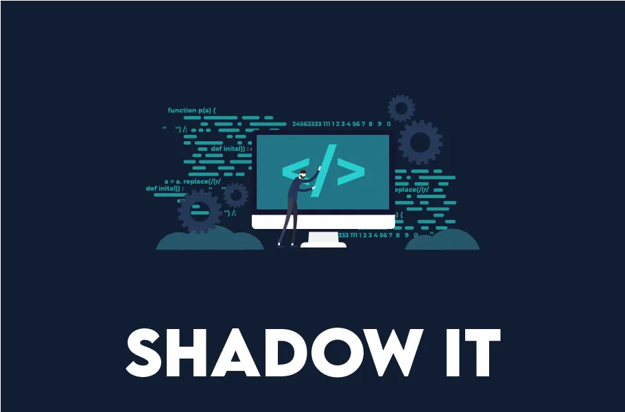 Illustration d'un ordinateur affichant du code avec la mention Shadow IT