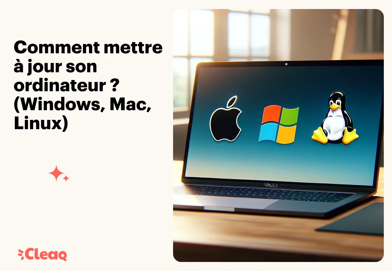 Ordinateur portable affichant les logos Apple, Windows et Linux