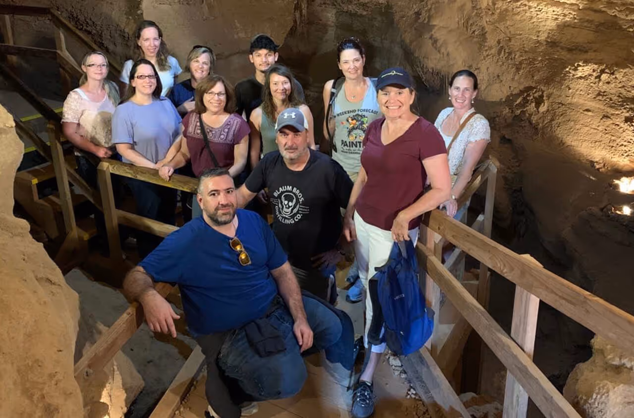 caption first team outing - in underground cavern
