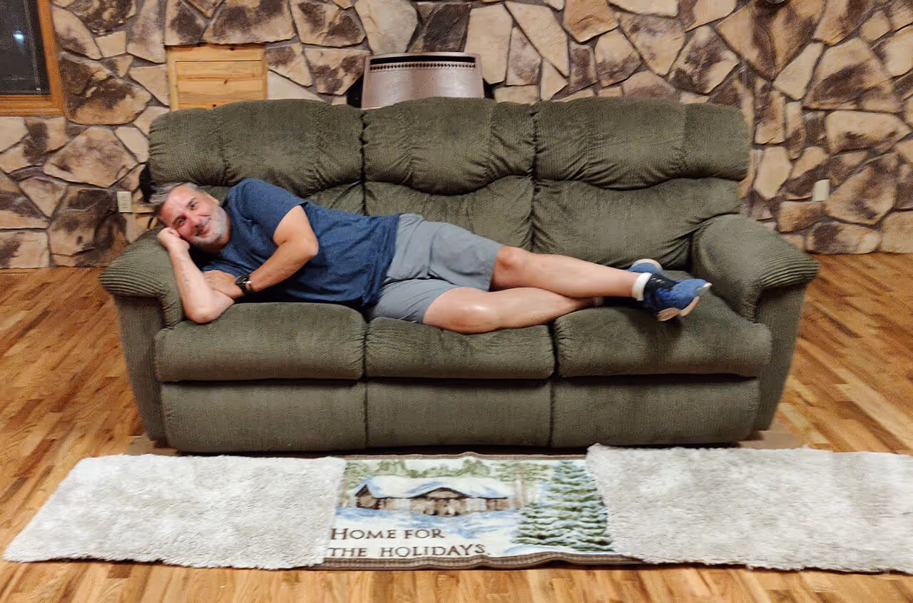 caption first team outing - laying on couch