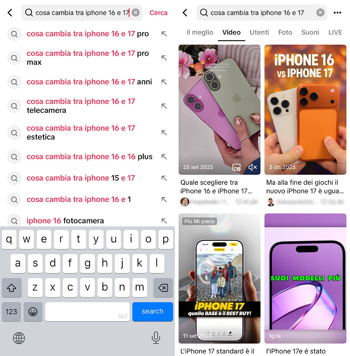 Ricerca informativa dell'utente su Tik Tok