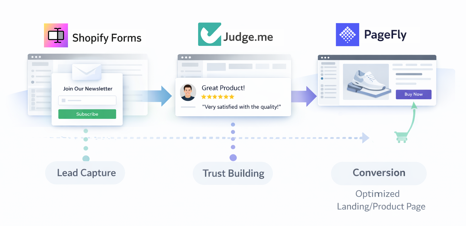 Shopify Forms, Judge.me e PageFly gratis per il tuo store Shopify