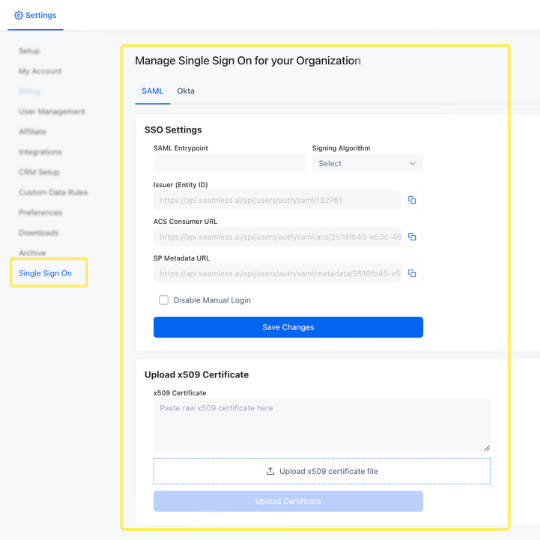 Managing your Single Sign On for your Organization