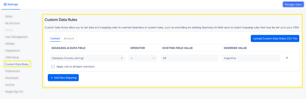 Custom Data Rules adding a new mapping