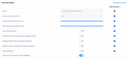 Keap Integration with Seamless.AI Set Up and Universal Settings Page