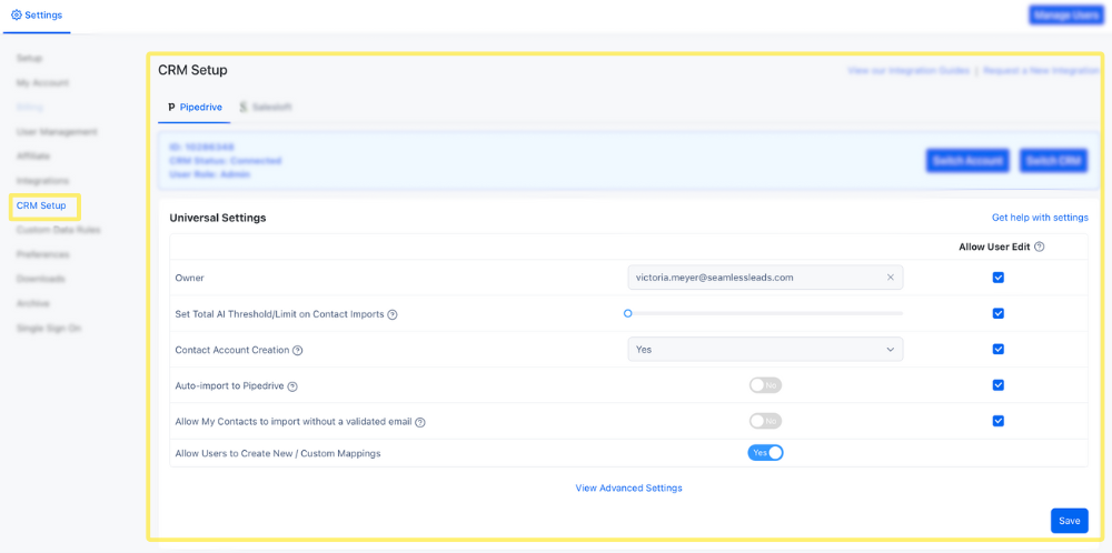 Pipedrive CRM Set Up and Universal Settings