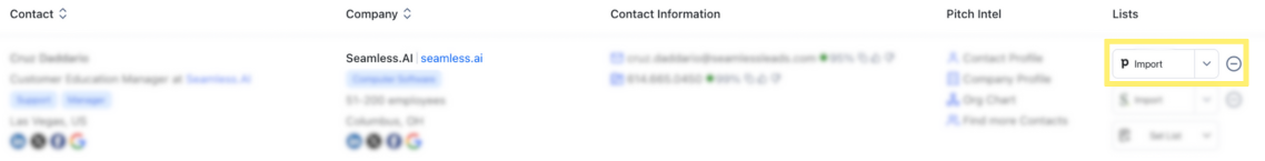 Automatically Import a contact to your Pipedrive CRM integration directly from a contact card on Seamless.AI