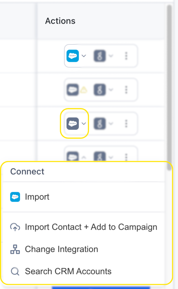 Add Contacts or Companies right after a search through the Actions column