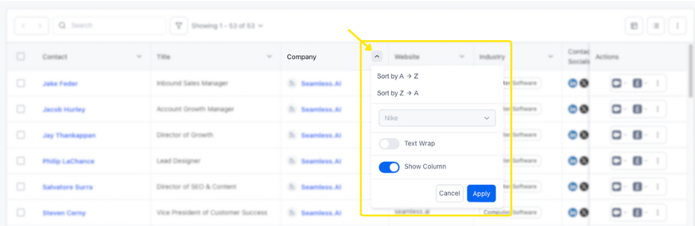 Filter Table Layout and View on the My Contacts or My Companies page.