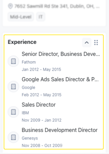 View of an expanded experience section