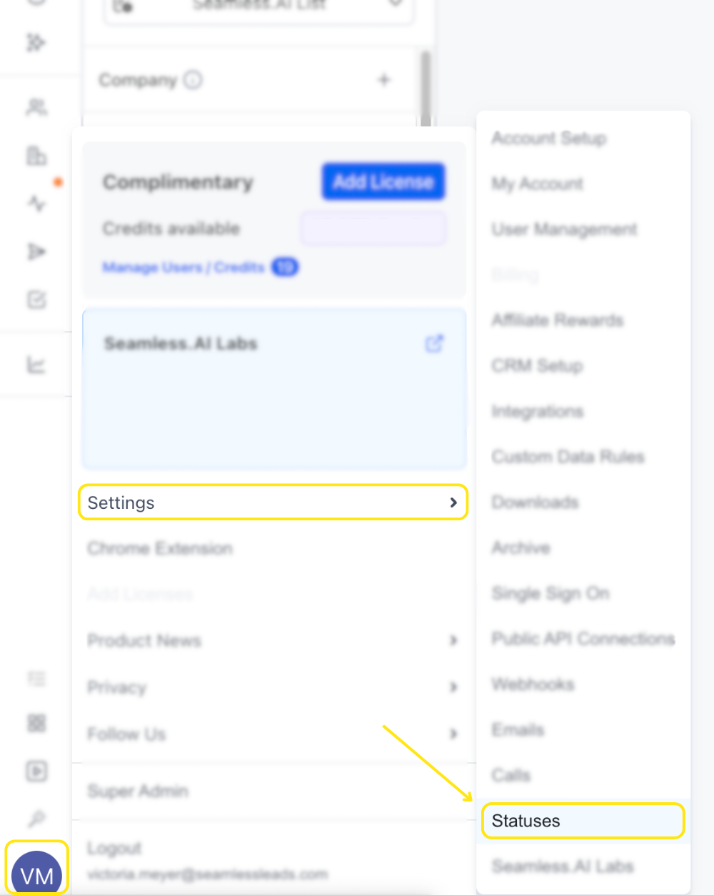 Accessing Statues Settings Page