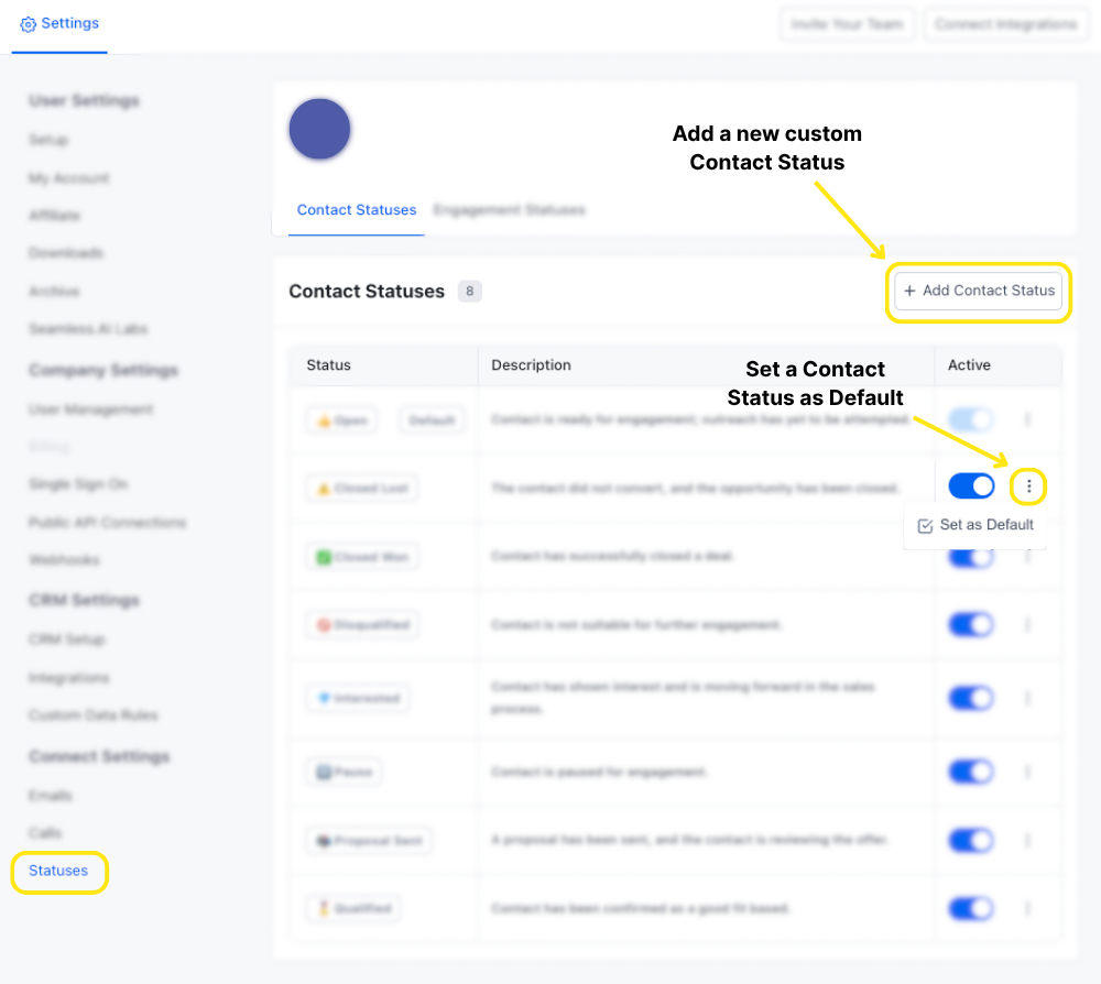 Managing your Contacts Statuses